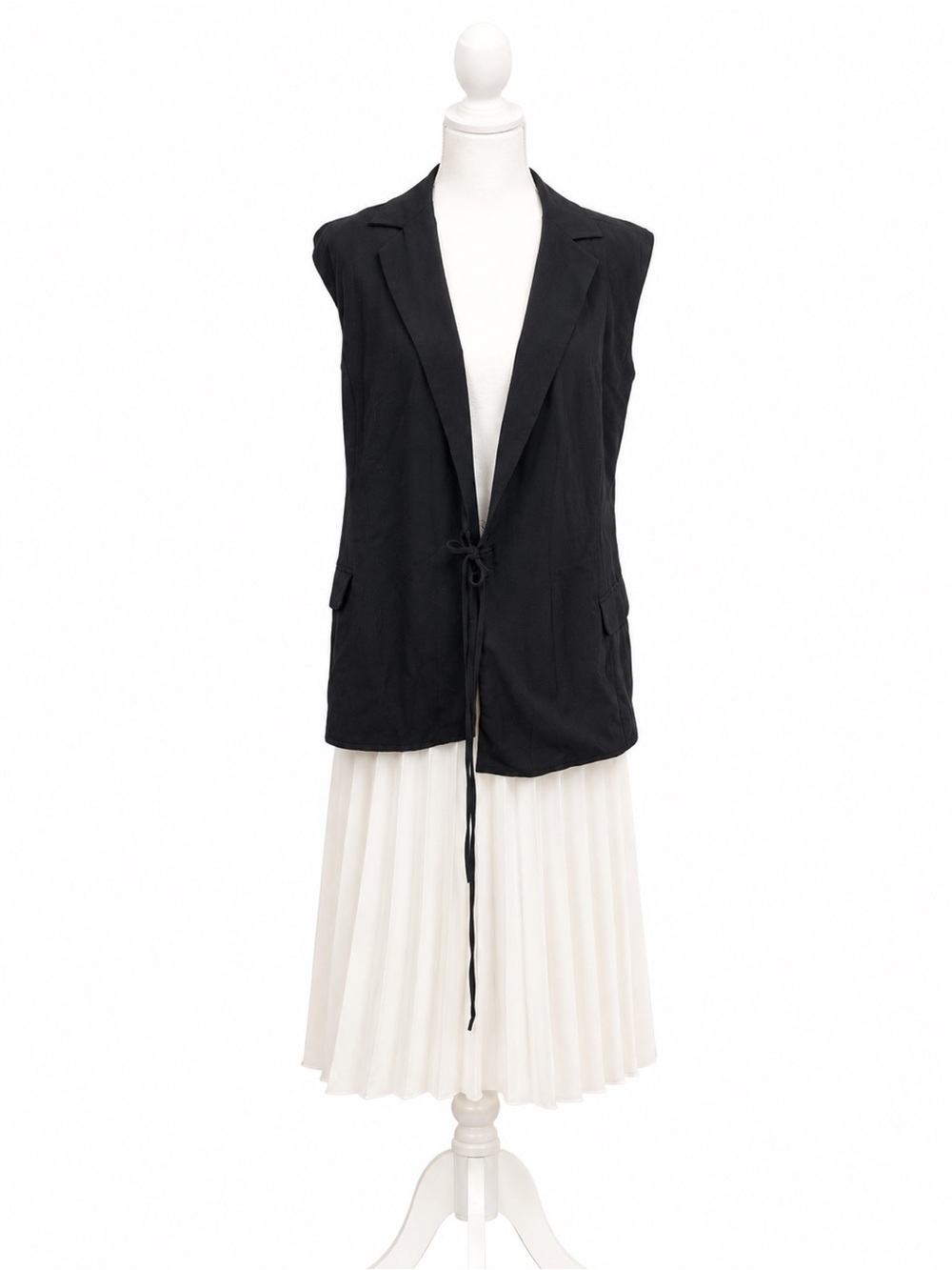 Future Collective  Sleeveless Blazer Maxi Dress Pleated Skirt Black Ivory